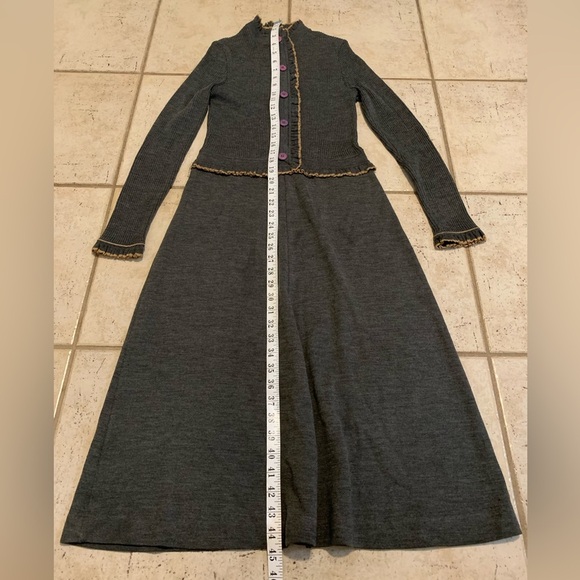 Vintage 70s Roncelli Knit Maxi Sweater Dress - Cardigan Look, Gray Wool Blend 12 - Picture 8 of 8